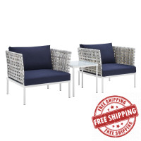 Modway EEI-4684-TAU-NAV-SET Taupe Navy Harmony 3-Piece  Sunbrella® Basket Weave Outdoor Patio Aluminum Seating Set