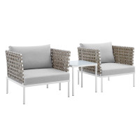 Modway EEI-4685-TAN-GRY-SET Tan Gray Harmony 3-Piece  Sunbrella® Basket Weave Outdoor Patio Aluminum Seating Set