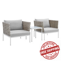 Modway EEI-4685-TAN-GRY-SET Tan Gray Harmony 3-Piece  Sunbrella® Basket Weave Outdoor Patio Aluminum Seating Set