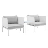 Modway EEI-4686-WHI-GRY-SET White Gray Harmony 3-Piece  Sunbrella® Outdoor Patio Aluminum Seating Set