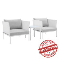 Modway EEI-4686-WHI-GRY-SET White Gray Harmony 3-Piece  Sunbrella® Outdoor Patio Aluminum Seating Set