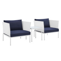 Modway EEI-4686-WHI-NAV-SET White Navy Harmony 3-Piece  Sunbrella® Outdoor Patio Aluminum Seating Set