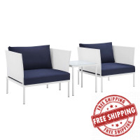 Modway EEI-4686-WHI-NAV-SET White Navy Harmony 3-Piece  Sunbrella® Outdoor Patio Aluminum Seating Set