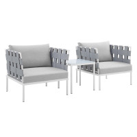 Modway EEI-4687-GRY-GRY-SET Gray Gray Harmony 3-Piece  Sunbrella® Outdoor Patio Aluminum Seating Set