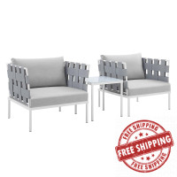 Modway EEI-4687-GRY-GRY-SET Gray Gray Harmony 3-Piece  Sunbrella® Outdoor Patio Aluminum Seating Set