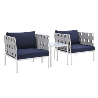 Modway EEI-4687-GRY-NAV-SET Gray Navy Harmony 3-Piece  Sunbrella® Outdoor Patio Aluminum Seating Set
