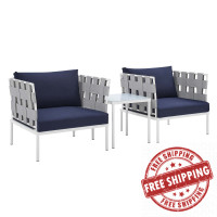 Modway EEI-4687-GRY-NAV-SET Gray Navy Harmony 3-Piece  Sunbrella® Outdoor Patio Aluminum Seating Set