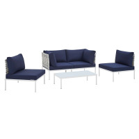 Modway EEI-4688-TAU-NAV-SET Taupe Navy Harmony 4-Piece  Sunbrella® Basket Weave Outdoor Patio Aluminum Seating Set