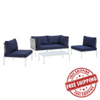 Modway EEI-4688-TAU-NAV-SET Taupe Navy Harmony 4-Piece  Sunbrella® Basket Weave Outdoor Patio Aluminum Seating Set