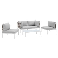 Modway EEI-4689-TAN-GRY-SET Tan Gray Harmony 4-Piece  Sunbrella® Basket Weave Outdoor Patio Aluminum Seating Set