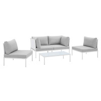 Modway EEI-4690-WHI-GRY-SET White Gray Harmony 4-Piece  Sunbrella® Outdoor Patio Aluminum Seating Set