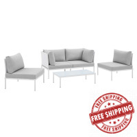 Modway EEI-4690-WHI-GRY-SET White Gray Harmony 4-Piece  Sunbrella® Outdoor Patio Aluminum Seating Set