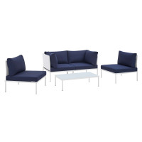 Modway EEI-4690-WHI-NAV-SET White Navy Harmony 4-Piece  Sunbrella® Outdoor Patio Aluminum Seating Set