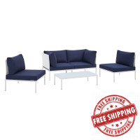 Modway EEI-4690-WHI-NAV-SET White Navy Harmony 4-Piece  Sunbrella® Outdoor Patio Aluminum Seating Set