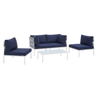 Modway EEI-4691-GRY-NAV-SET Gray Navy Harmony 4-Piece  Sunbrella® Outdoor Patio Aluminum Seating Set