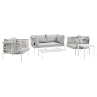 Modway EEI-4692-TAU-GRY-SET Taupe Gray Harmony 5-Piece  Sunbrella® Basket Weave Outdoor Patio Aluminum Seating Set