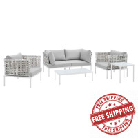 Modway EEI-4692-TAU-GRY-SET Taupe Gray Harmony 5-Piece  Sunbrella® Basket Weave Outdoor Patio Aluminum Seating Set