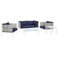 Modway EEI-4692-TAU-NAV-SET Taupe Navy Harmony 5-Piece  Sunbrella® Basket Weave Outdoor Patio Aluminum Seating Set