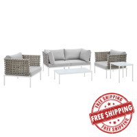 Modway EEI-4693-TAN-GRY-SET Tan Gray Harmony 5-Piece  Sunbrella® Basket Weave Outdoor Patio Aluminum Seating Set