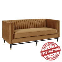 Modway EEI-4718-COG Cognac Devote Channel Tufted Performance Velvet Loveseat