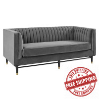 Modway EEI-4718-GRY Gray Devote Channel Tufted Performance Velvet Loveseat