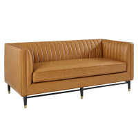 Modway EEI-4719-TAN Tan Devote Channel Tufted Vegan Leather Loveseat