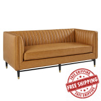 Modway EEI-4719-TAN Tan Devote Channel Tufted Vegan Leather Loveseat