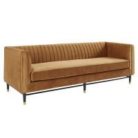 Modway EEI-4720-COG Cognac Devote Channel Tufted Performance Velvet Sofa