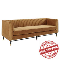 Modway EEI-4720-COG Cognac Devote Channel Tufted Performance Velvet Sofa