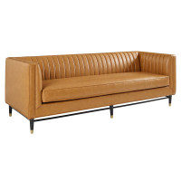 Modway EEI-4721-TAN Tan Devote Channel Tufted Vegan Leather Sofa