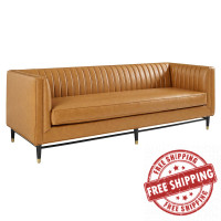 Modway EEI-4721-TAN Tan Devote Channel Tufted Vegan Leather Sofa