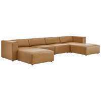 Modway EEI-4794-TAN Tan Mingle Vegan Leather 4-Piece Sofa and 2 Ottomans Set