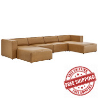 Modway EEI-4794-TAN Tan Mingle Vegan Leather 4-Piece Sofa and 2 Ottomans Set