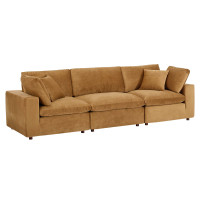 Modway EEI-4817-COG Cognac Commix Down Filled Overstuffed Performance Velvet 3-Seater Sofa