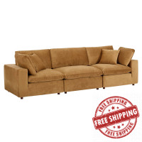 Modway EEI-4817-COG Cognac Commix Down Filled Overstuffed Performance Velvet 3-Seater Sofa