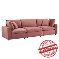 Modway EEI-4817-DUS Dusty Rose Commix Down Filled Overstuffed Performance Velvet 3-Seater Sofa