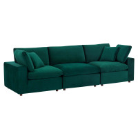 Modway EEI-4817-GRN Green Commix Down Filled Overstuffed Performance Velvet 3-Seater Sofa