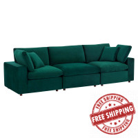 Modway EEI-4817-GRN Green Commix Down Filled Overstuffed Performance Velvet 3-Seater Sofa
