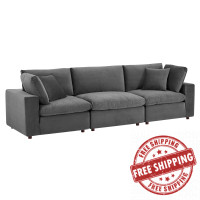 Modway EEI-4817-GRY Gray Commix Down Filled Overstuffed Performance Velvet 3-Seater Sofa