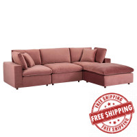 Modway EEI-4818-DUS Dusty Rose Commix Down Filled Overstuffed Performance Velvet 4-Piece Sectional Sofa