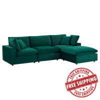 Modway EEI-4818-GRN Green Commix Down Filled Overstuffed Performance Velvet 4-Piece Sectional Sofa
