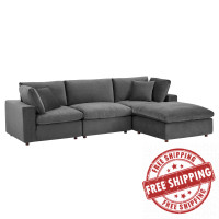 Modway EEI-4818-GRY Gray Commix Down Filled Overstuffed Performance Velvet 4-Piece Sectional Sofa