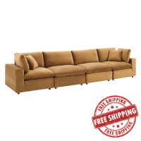 Modway EEI-4819-COG Cognac Commix Down Filled Overstuffed Performance Velvet 4-Seater Sofa