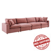 Modway EEI-4819-DUS Dusty Rose Commix Down Filled Overstuffed Performance Velvet 4-Seater Sofa