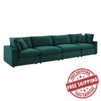 Modway EEI-4819-GRN Green Commix Down Filled Overstuffed Performance Velvet 4-Seater Sofa