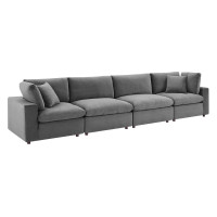 Modway EEI-4819-GRY Gray Commix Down Filled Overstuffed Performance Velvet 4-Seater Sofa