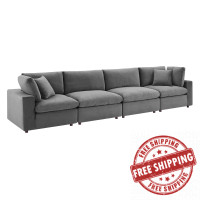 Modway EEI-4819-GRY Gray Commix Down Filled Overstuffed Performance Velvet 4-Seater Sofa