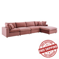Modway EEI-4820-DUS Dusty Rose Commix Down Filled Overstuffed Performance Velvet 5-Piece Sectional Sofa