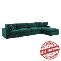 Modway EEI-4820-GRN Green Commix Down Filled Overstuffed Performance Velvet 5-Piece Sectional Sofa