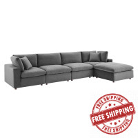 Modway EEI-4820-GRY Gray Commix Down Filled Overstuffed Performance Velvet 5-Piece Sectional Sofa